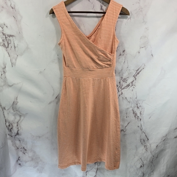 Patagonia Dress Womens XS Peach White Striped Tank Organic V Porch Song Mini - Picture 1 of 10